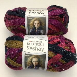 2 Red Heart Boutique Sashay Mambo Ruffle Yarn Pink Navy 30 Yd 3.5 Oz Skein Lot